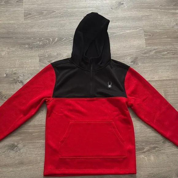 Spyder Red and Black Color Block Sweater with Hood - Picture 1 of 3